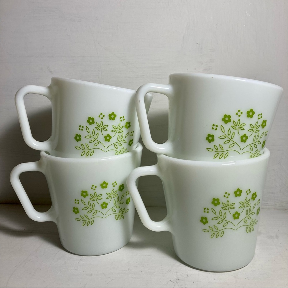 Vintage Pyrex Summer Impressions Green Honeydew Coffee Cups Mugs set of 4 #1410
